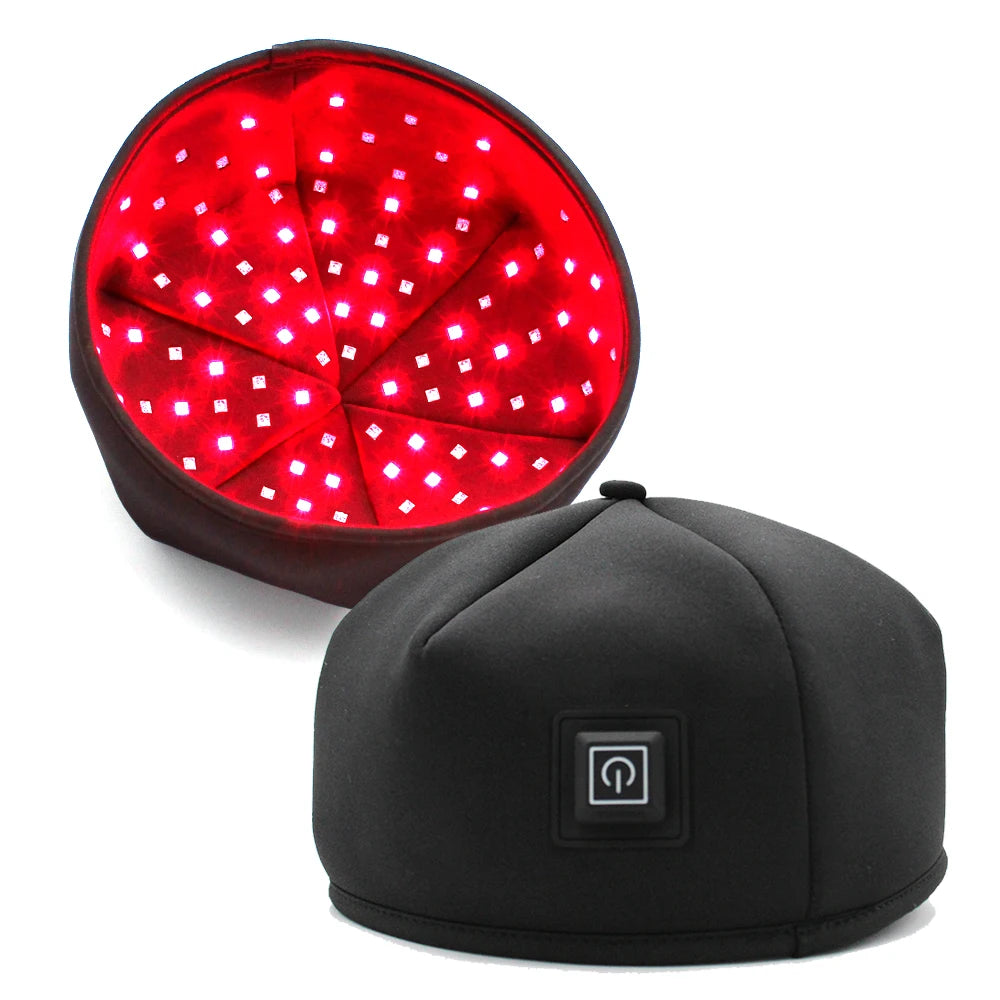 The Glow Cap red light therapy cap in Black, showing the red LED interior